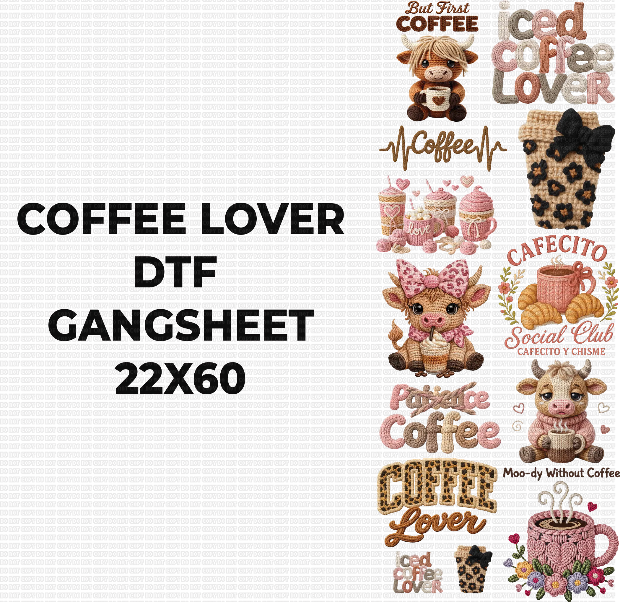 COFFEE LOVER DTF GANGSHEET FOR SHIRTMAKING