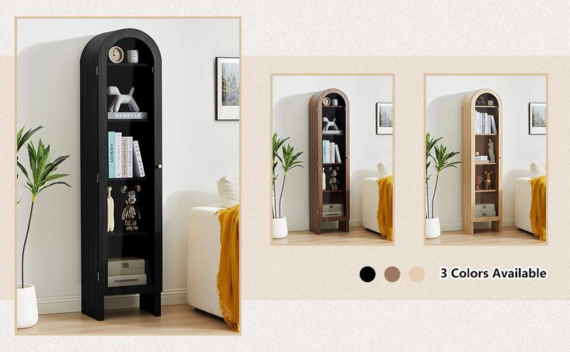 【New Upgrade】Giratree 66.93" H Arched Bookcase, 5-Tier Arched Cabinet Bookcase with Adjustable Shelves, Acrylic Glass Cabinet Door for Living Room, Reading Room and Bedroom