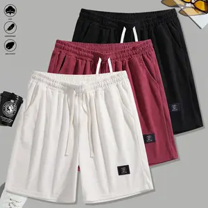 3 pieces, men's corduroy shorts, solid color, casual shorts, side pockets, drawstring elastic waistband, suitable for daily wear, outdoor sports, and travel vacations, beige, men's shorts