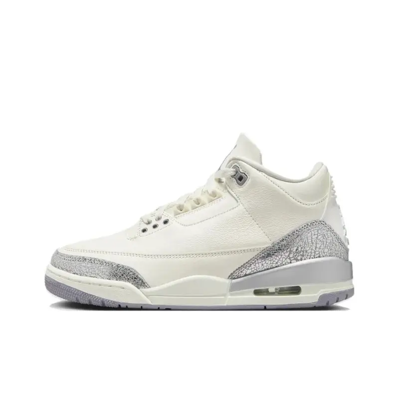 NIKE Air Jordan 3 Retro 'Sail Metallic Silver' Women's Fashionable White Cement Everyday Sneaker - Athletic Runner, Casual Walking Trainer Sports Footwear, Low Top Sneakers, Fashionable Sneakers