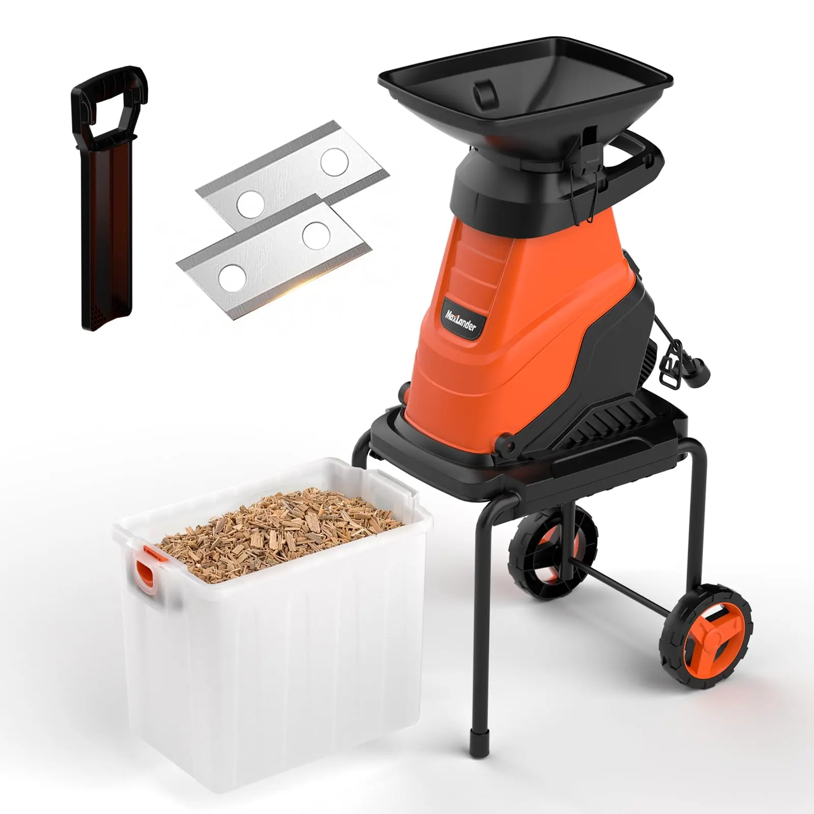MAXLANDER 15-Amp Electric Wood Chipper Shredder with 50L Collection Bin, 1.8-Inch Cutting Diameter for Yard Waste & Branches, Efficient Mulcher for Composting, 15:1 Reduction Ratio Portable Black, Shredder Tool, Corded, 15A Power, Branch Shredding 