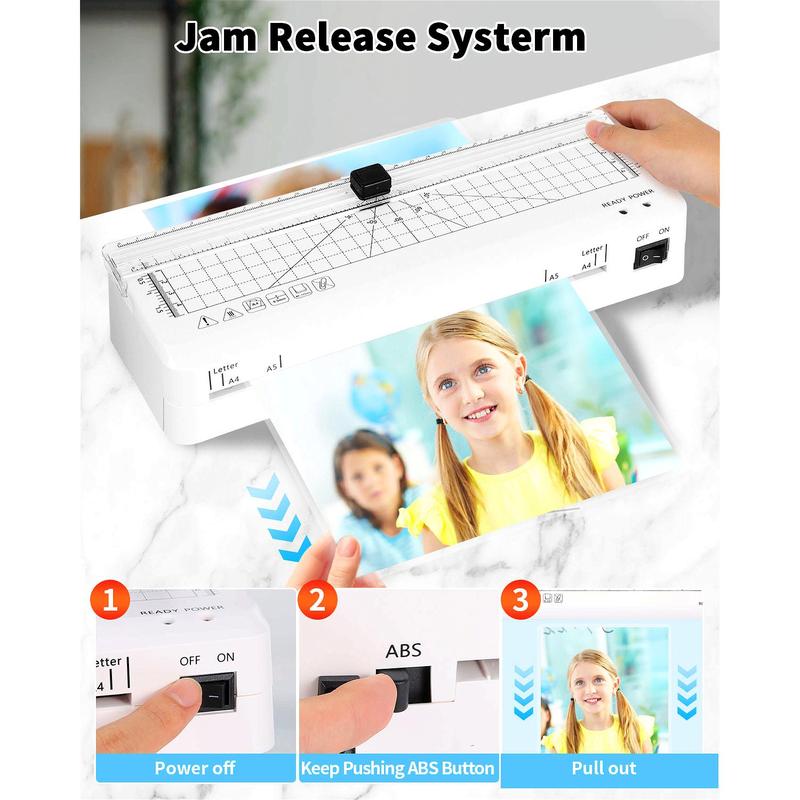 A4 Laminating Machine with Integrated Cutter 60s Warm-Up Never Jam Technology Safe Reliable Mini Laminator for Photos Docs Cards Tags Blue Pink Portable Lightweight 0.8kg Compact Design