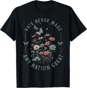 100%25 cotton Protest Hate Never Made Any Nation Great Resist Floral Women T-Shirt
