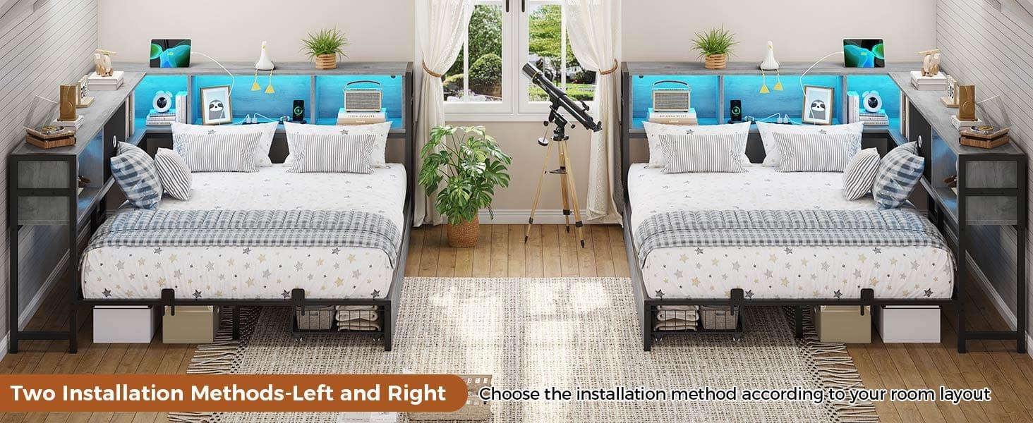 Sikaic LED Daybed with Storage Drawers and Bookcase Headboard Oak Gray Sikaic LED Daybed with Storage Drawers and Bookcase Headboard Oak Gray