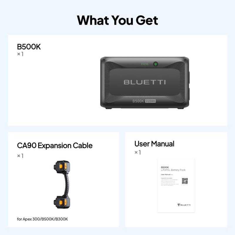 BLUETTI B500K Expansion Battery for Apex 300 Portable Power Station, 5120Wh LiFePO4 Battery Pack, Solar Generator Add-on Module for Home Backup, Emergency, Off-Grid BLUETTI B500K Expansion Battery for Apex 300 Portable Power Station, 5120Wh LiFePO4 Battery Pack, Solar Generator Add-on Module for Home Backup, Emergency, Off-Grid