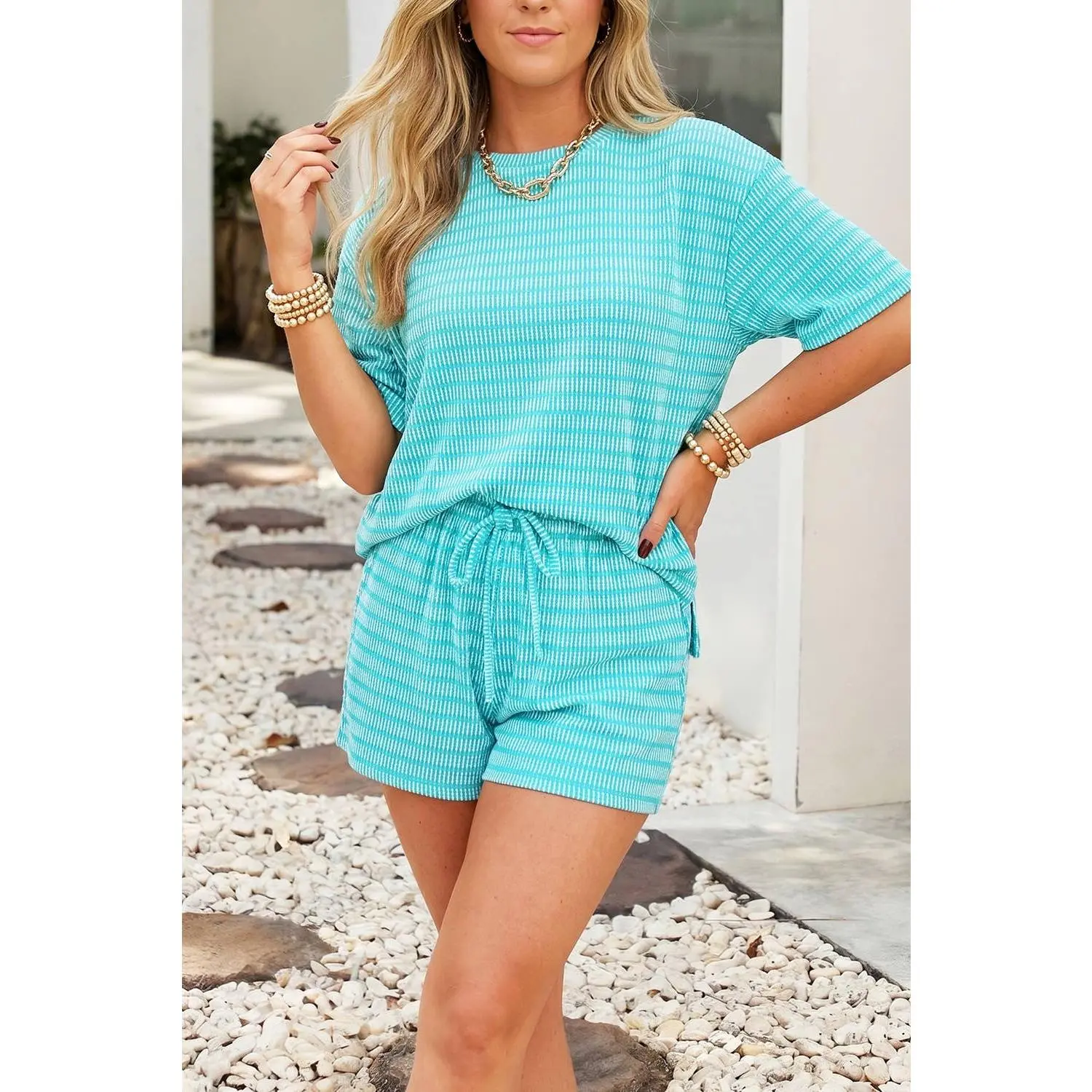 Seafoam Stripe Short Set