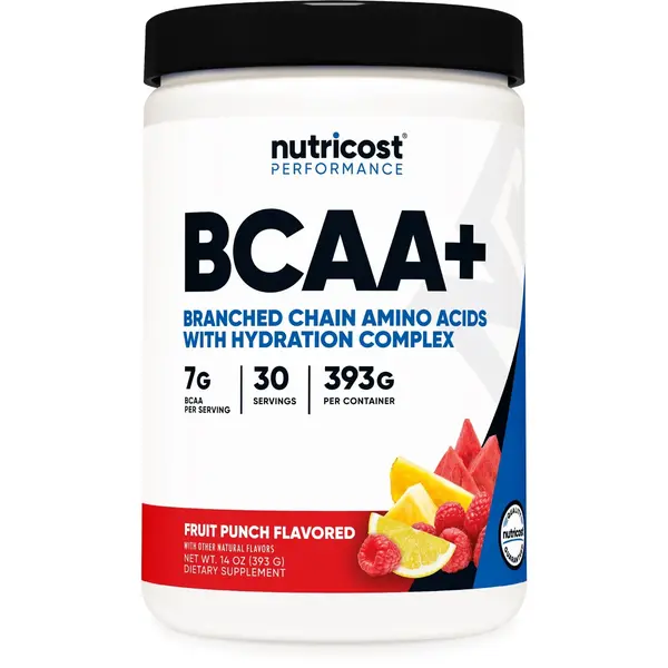 Nutricost Organic Edible BCAA+ Gluten-Free Lactose-Free Low-Calorie Easy-to-Mix Hydration Protein Powder - Fruit Punch, 30 Servings, NSF Certified, 7g BCAAs/Serving, Muscle Support Supplement for Adults