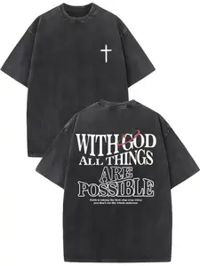 Men'S Heavyweight Retro Washed T-Shirt | Featuring Inspirational Bible Verses Print, Christian Pattern, Loose Fit Street Style, Soft Breathable Fabric for All-Season Casual Wear (Designed with Philippians 4:13) bible verse shirt gift