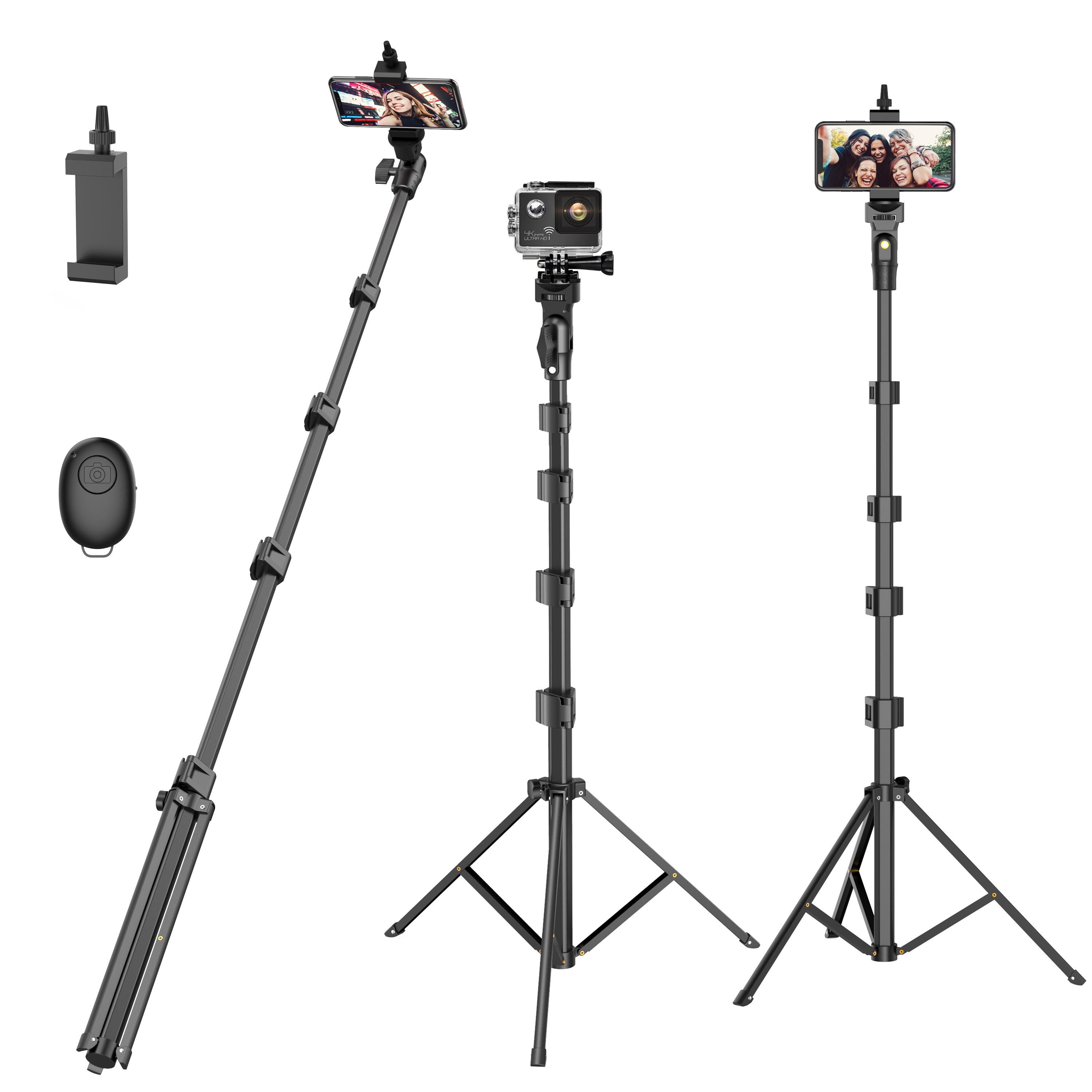 62'' Extendable Phone Tripod & Selfie Stick with Wireless Remote and Universal Holder, Compatible with iPhone, Android, and Cameras