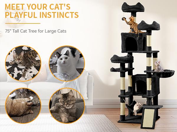 YITAHOME Tall Cat Tree Tower for Indoor Cats, 75in Multi-Level Cat Climbing Tower with Cat Condos, Top Perches, Hammock, Sisal Scratching Posts and Board, Kittens Play Activity Center