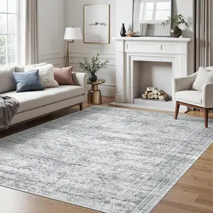 Area Rugs Low Pile Indoor Washable Trendy Faded Style Rugs for Bedroom Living Room Dining Room Foldable Non-Slip Thin Grey Print Mat summerwins