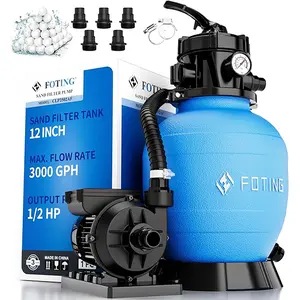 12" Sand Filter Pump for Above Ground Pool with Timer, 1/2 HP 3000GPH Swimming Pumps System & Filters for Pools Up to 8000GAL, 6-Way Valve