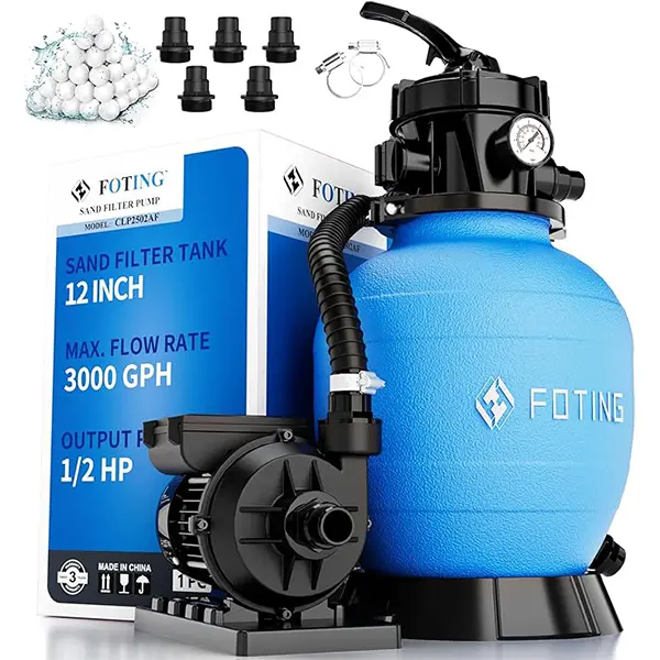12" Sand Filter Pump for Above Ground Pool with Timer, 1/2 HP 3000GPH Swimming Pumps System & Filters for Pools Up to 8000GAL, 6-Way Valve, Pool Accessories, Swimming Pool Accessories
