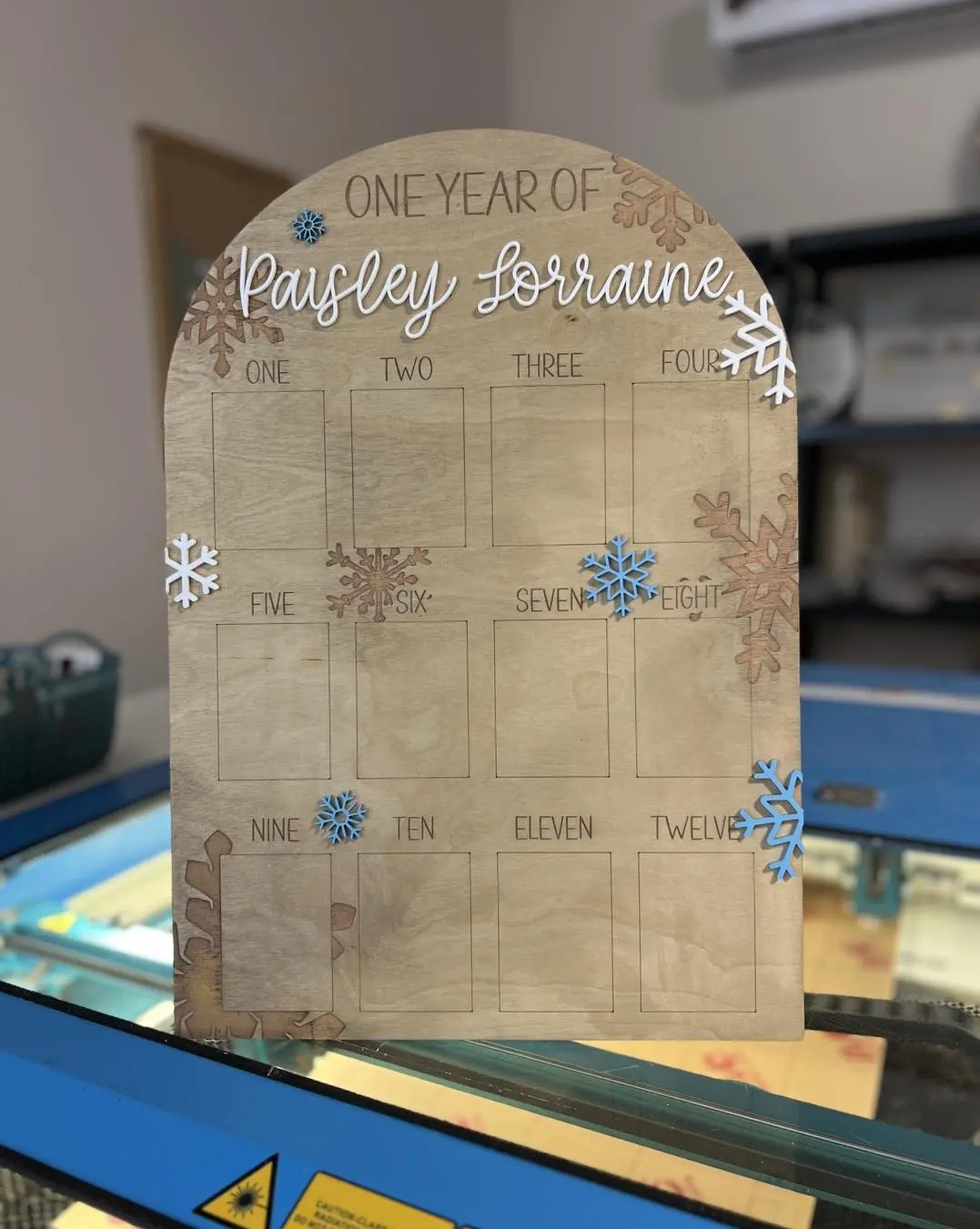 Snowflake First Year Photo Board, Traditional 20" x 14" 1-Piece Home Decor Plaque with Wallet Size Slots