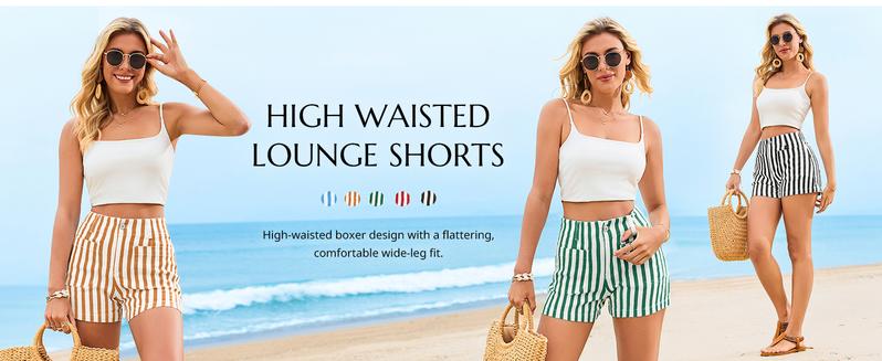 Cicy Bell Womens Summer Striped Jean Shorts Casual High Waisted Wide Leg Denim Shorts Beach Vacation Jorts