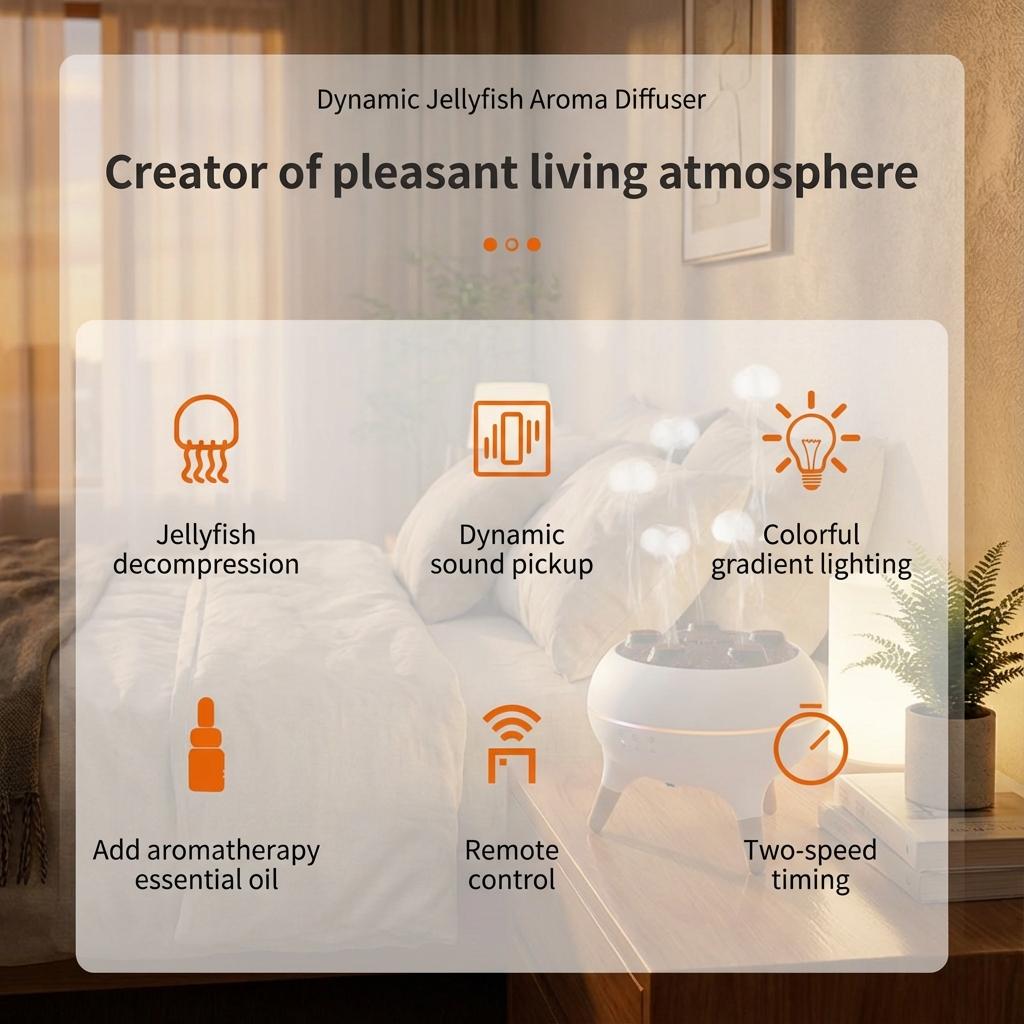 Dynamic Jellyfish Aroma Diffuser with Colorful Gradient Lighting & Essential Oil Diffusion for Home Aromatherapy and Relaxation