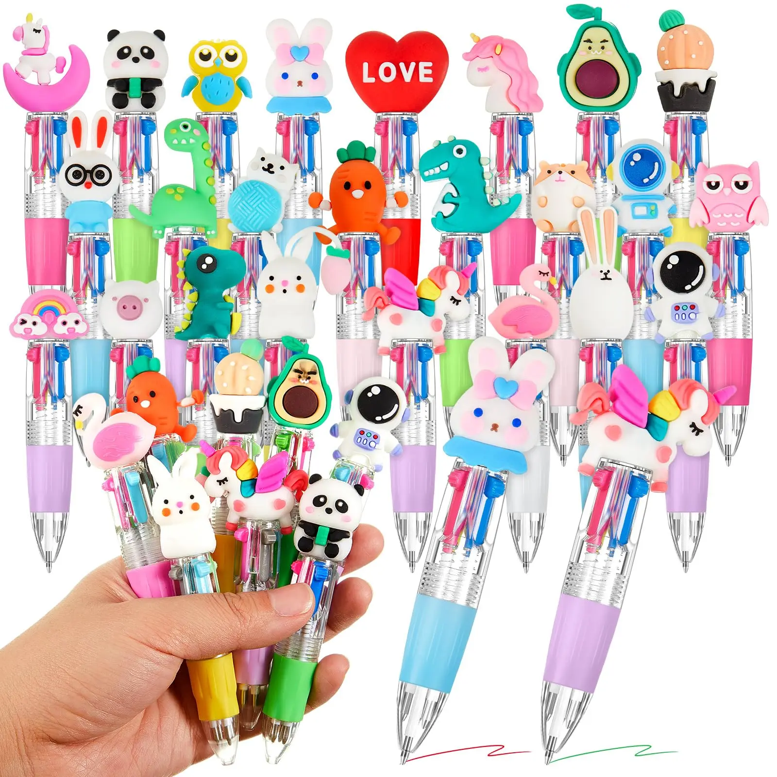 60PCS Back to School Mini Multicolor Ballpoint Pens - 4-in-1 & 6-in-1 Cute Design Plant-Themed Pens, Cute School Supplies with Multicolor Tips for Classroom Rewards, Birthday Party Favors, Cute Designs