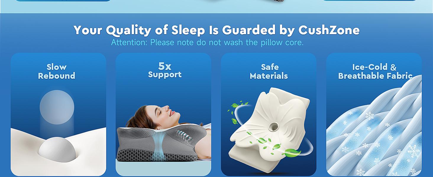 CushZone Cervical Pillow for Cozy Sleep, Odorless Ergonomic Contour Memory Foam, Orthopedic Bed Pillow for Side, Back, and Stomach Sleepers