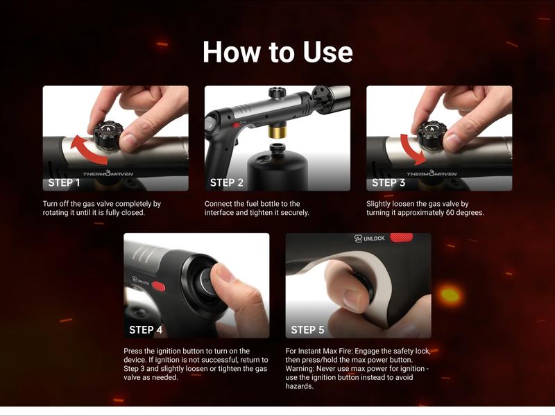 【One-Touch Max Fire】Culinary Propane Cooking Blow Torch Gun with a Safety Lock, Charcoal Lighter, Flame Thrower, Kitchen Food Torch Head for Grill, Sous Vide, Outdoor BBQ (Tank Not Included), Black Friday Picks, Christmas Gift