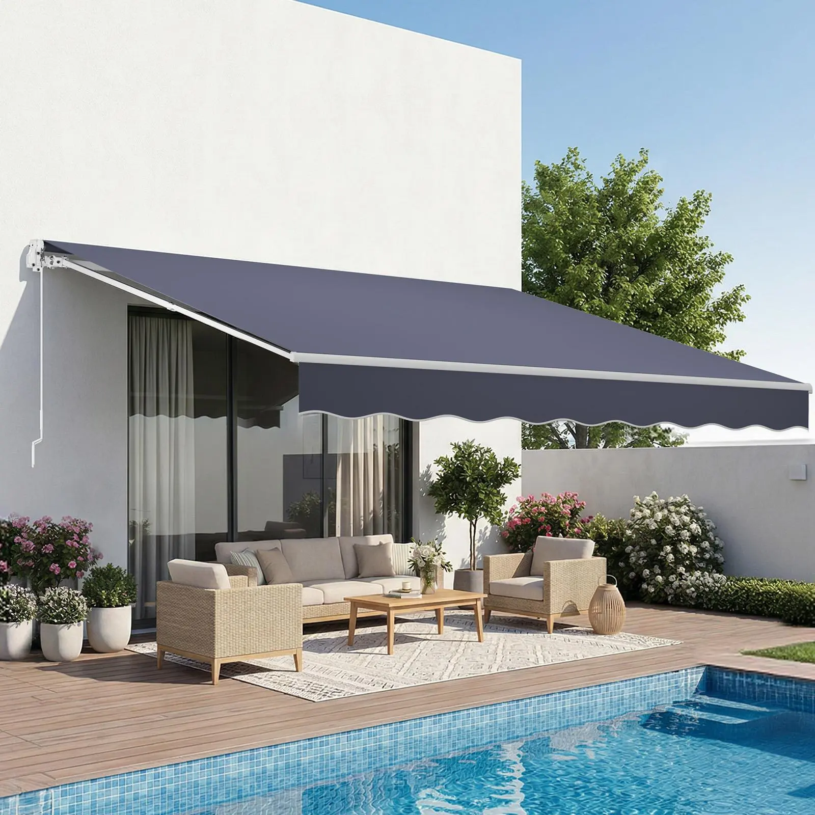【SummerFinds】VEVOR Manual Retractable Awning - 13.1'x9.8' Water-Resistant Sun-Proof Polyester Open Roof Cover Large Outdoor Parasols, Canopies & Shade with Crank Handle for Patio, Deck, Open Roof Cover Parasols, Canopies & Shade