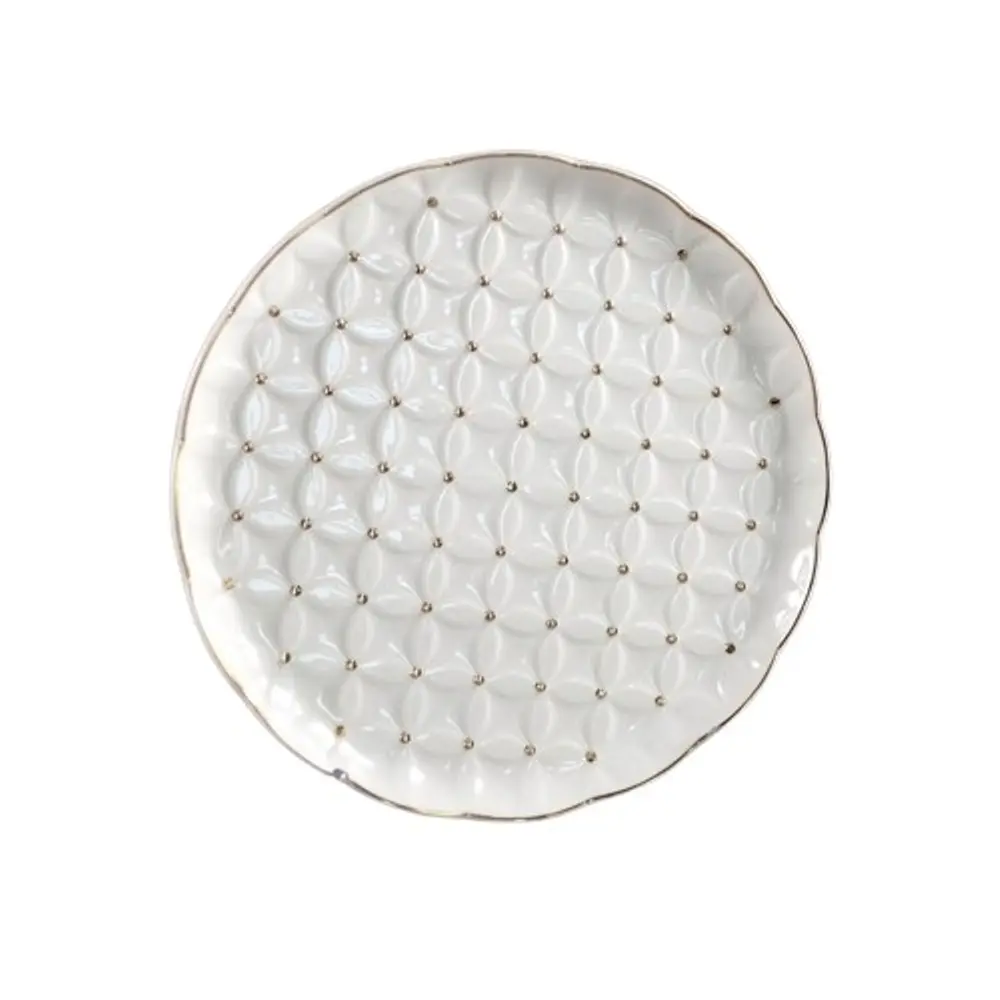 Elby Gifts, Inc EGV23-830 7.5' Ceramic Round Plate with Gold Dot
