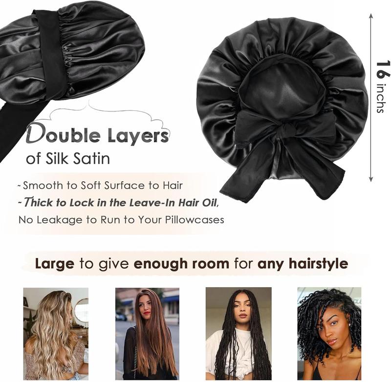 Cikana Hair New Women Satin Solid Sleeping Hat with Stretchy Tie Band Elastic Night Shower Cap Adjustable Hair Head Cover Bonnet turban