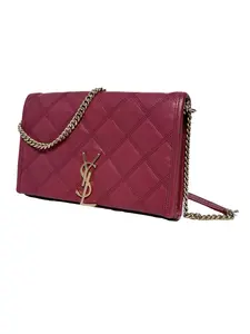 Pre-owned Yves Saint Laurent Leather Wallet on Chain Authentic YSL Saint Laurent Monogram Becky Chain Wallet Crossbody Red Quilted Gold Hardware JXYSL8