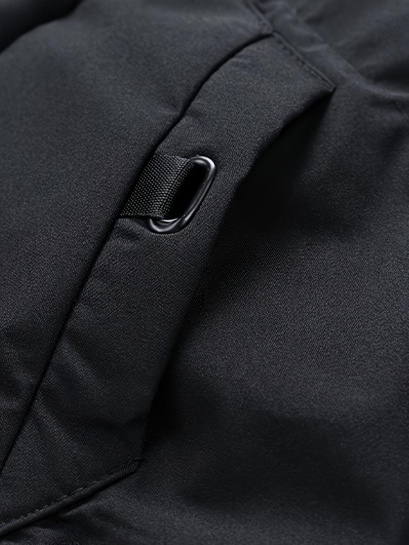 Men's long coat with hood, warm and thick polyester fiber, large pockets, zippered winter jacket, suitable for casual wear, essential for cold weather