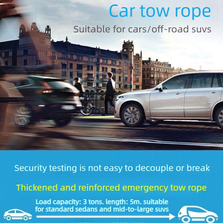 5 m Long Towing Rope, 3 Ton Pull Force, Car Recovery Rope with Eagle Hook, Multifunctional, Heavy-Duty Thickened Durable Tow Strap for SUVs