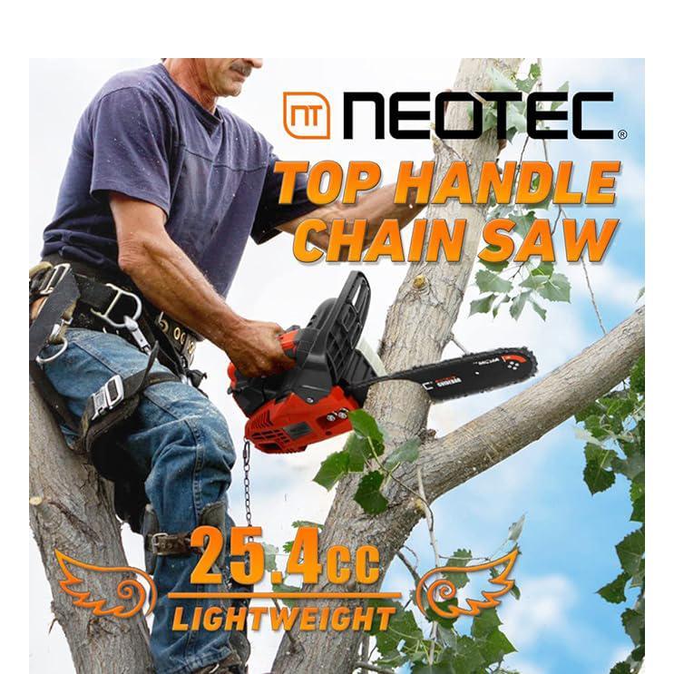 NEOTEC NCS2500 25.4CC 12" Gas Chainsaw, Lightweight 2-Stroke Handheld Chain Saw, Easy Start, One-Hand Operation, Portable Power for Tree Cutting & Branch Trimming