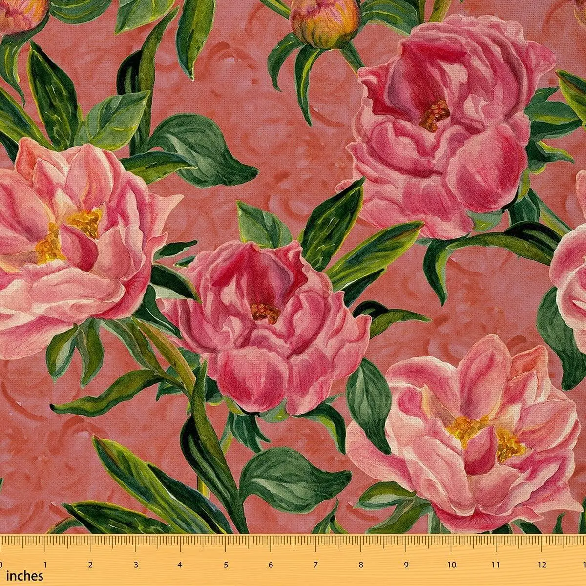 Retro Flower Fabric by The Yard Pink Floral Rustic Style Decorative Fabric Soft Polyester No Stretch Graffiti Green Leaves Plant Soft Polyester No Stretch Fabric