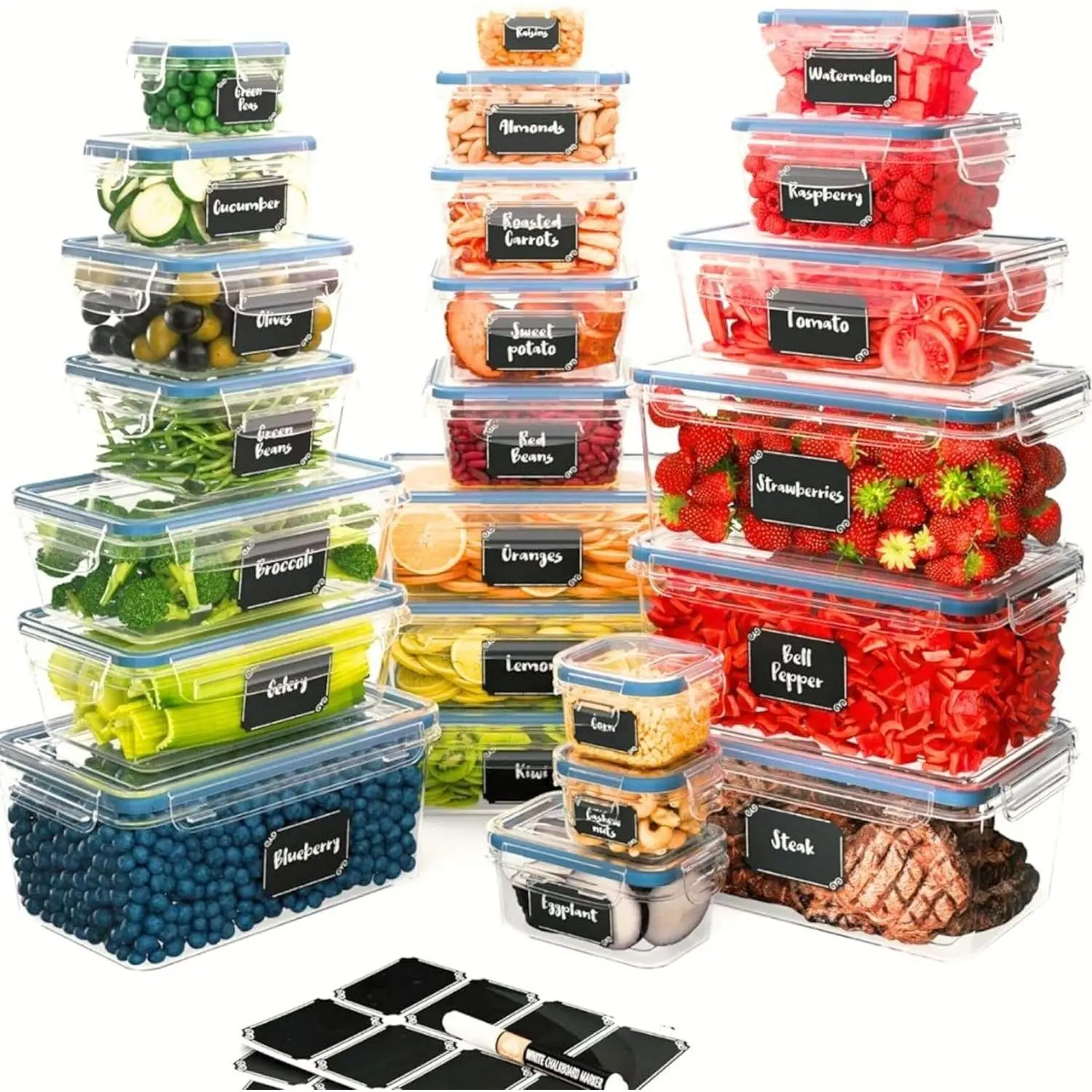 48-Piece BPA-Free Plastic Kitchen Preservation Containers Set with Easy-Snap Leakproof Lids, Meal Prep Organizer for Pantry Organization & Outdoor On-The-Go Food Storage (Includes Labels & Markers)