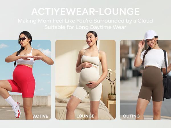 POSHDIVAH Women's Creamluxe Maternity Biker Shorts Over The Belly with Pockets - 6"/8" Summer Pregnancy Yoga Workout Short