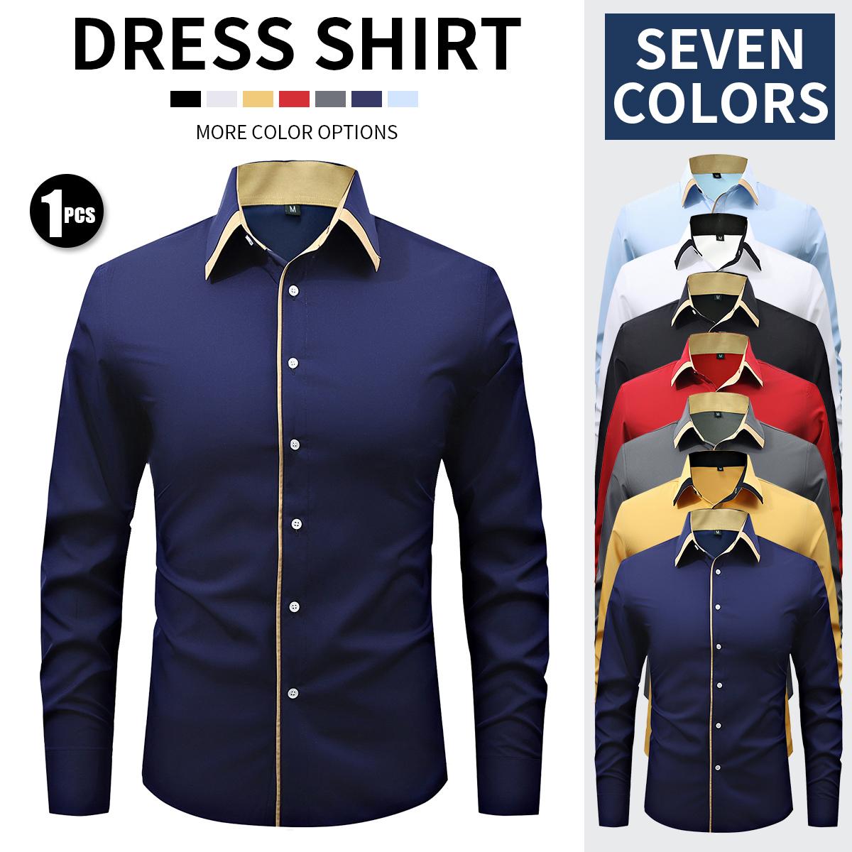 Non-marking pressed rubber high elastic men's shirt long sleeve silky smooth solid color men's top