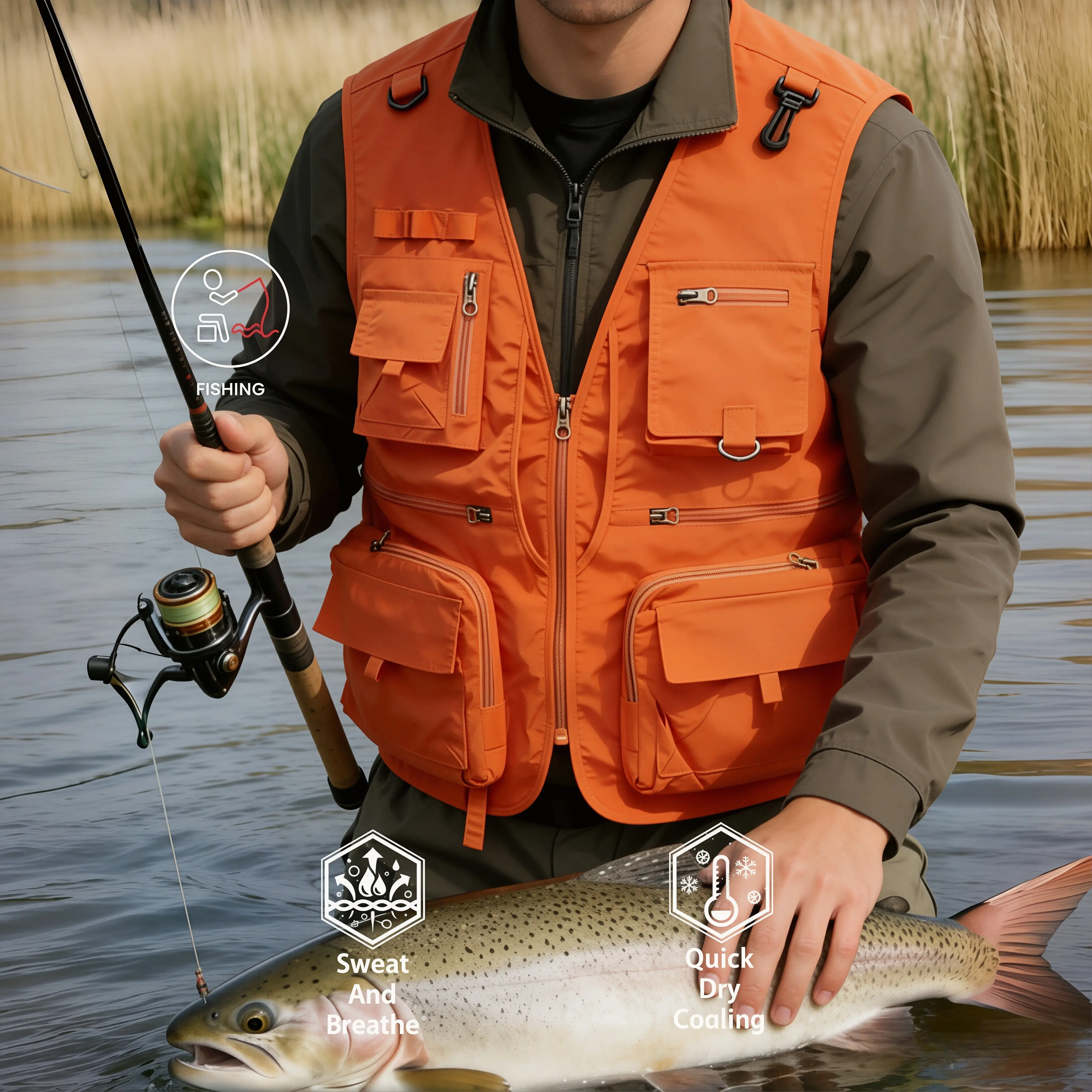 Made from 100% nylon, Four Seasons,anti-static design ensures safety-men’s fashion quick-dry mesh casual outdoor multi-pocket fishing photography vest/work vest jacket with multiple pockets, suitable for activities