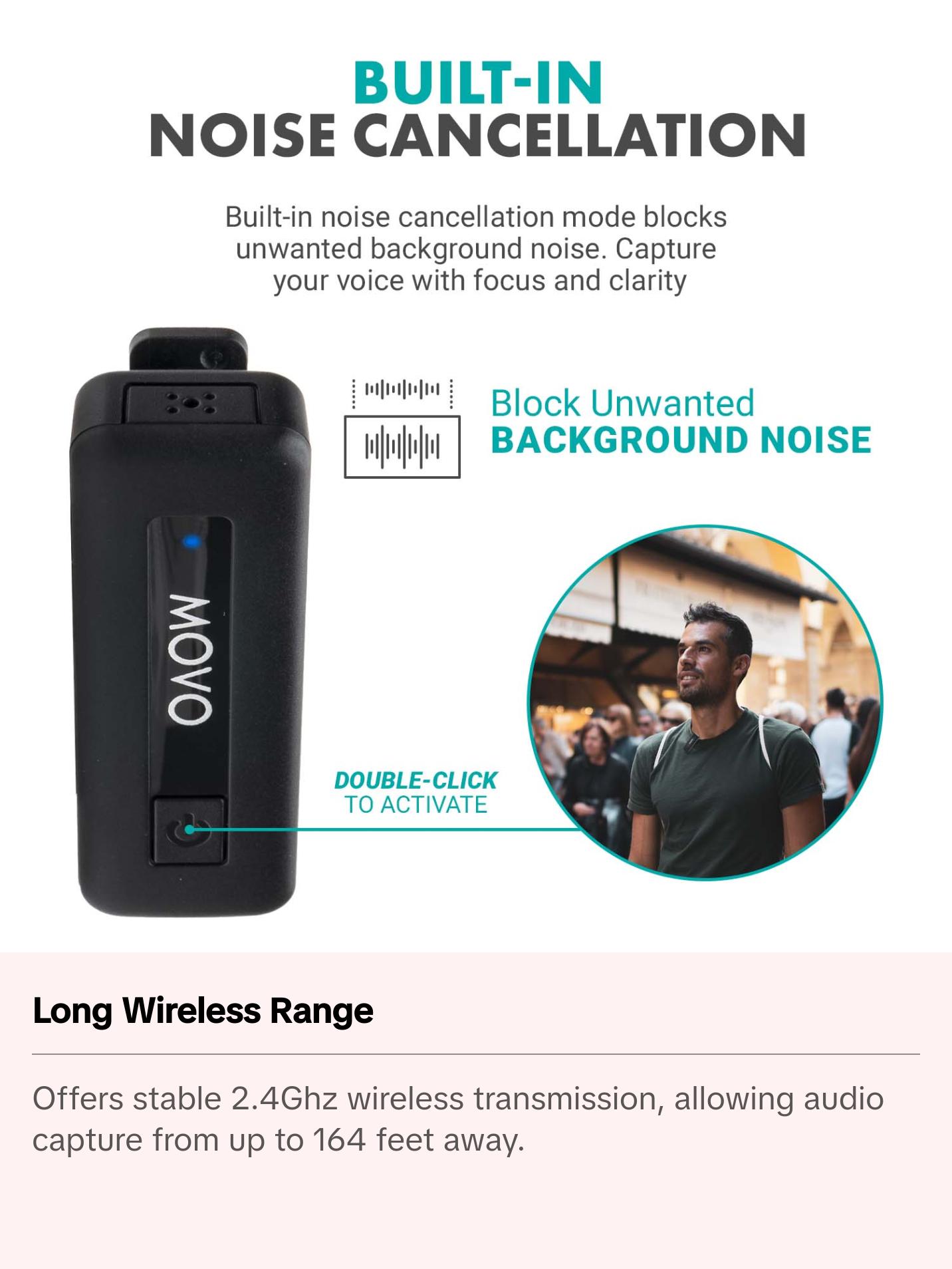 Movo Wireless Mini USB-C Microphone System | Pro Lapel Mic with Noise Cancellation, Long-Range for Android & USB-C Devices