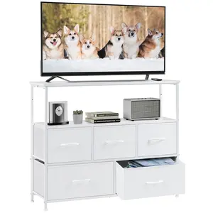 Dresser TV Stand, Entertainment Center with 5 Fabric Drawers, Media Console Table for TV with Open Storage Shelf Dresser