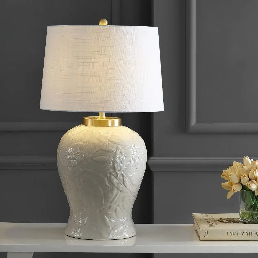 JONATHAN Y Regency Palm Leaf Ceramic-Metal Bohemian LED Table Lamp - Includes 9W LED, Cottage/Mid-Century Style Bases & Shades, Decorative Metal Bases & Shades, Home Decor Lights for Bedroom