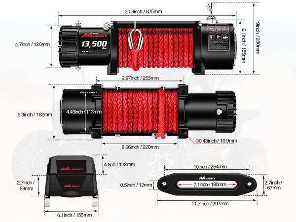 Nilight 12V Electric Winch 13000lbs ATV Trailer Winches with Synthetic Rope Fairlead Wired Handle & Infrared Remote Waterproof Winch for Truck Offroad