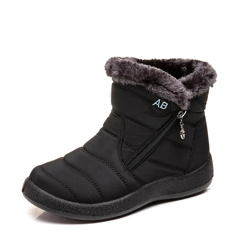 Women's Waterproof Ankle Boots, Minimalist Faux Fur-Lined Winter Walking Shoes with Side Zip and Shock Resistant Rubber Sole, Casual Synthetic Outdoor Footwear for Party, Outdoors