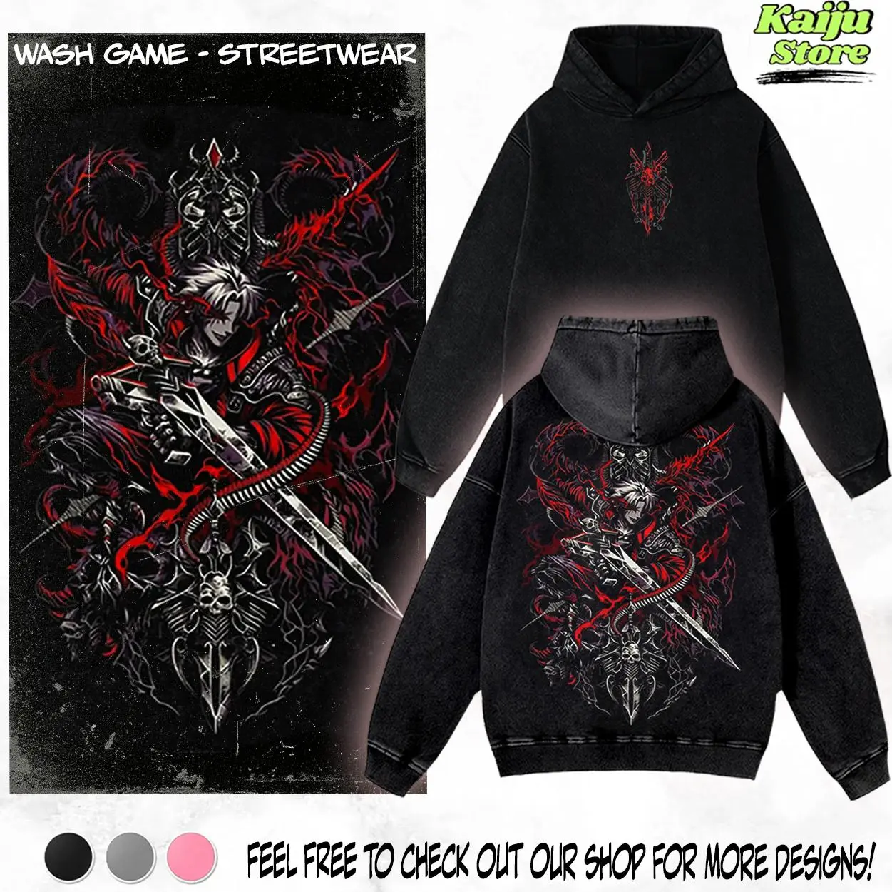 DMC Game Shirt Dante Nero Demon Hunter Vintage Acid Washed T-Shirt Gothic Hoodie Tank Top Sweatshirt Graphic Tee Y2K Clothing Summer Men Clothes Outfits Unisex Video Game Devil May Cry 5 Clothes Gifts For Him Her Apparel For Men Action RPG
