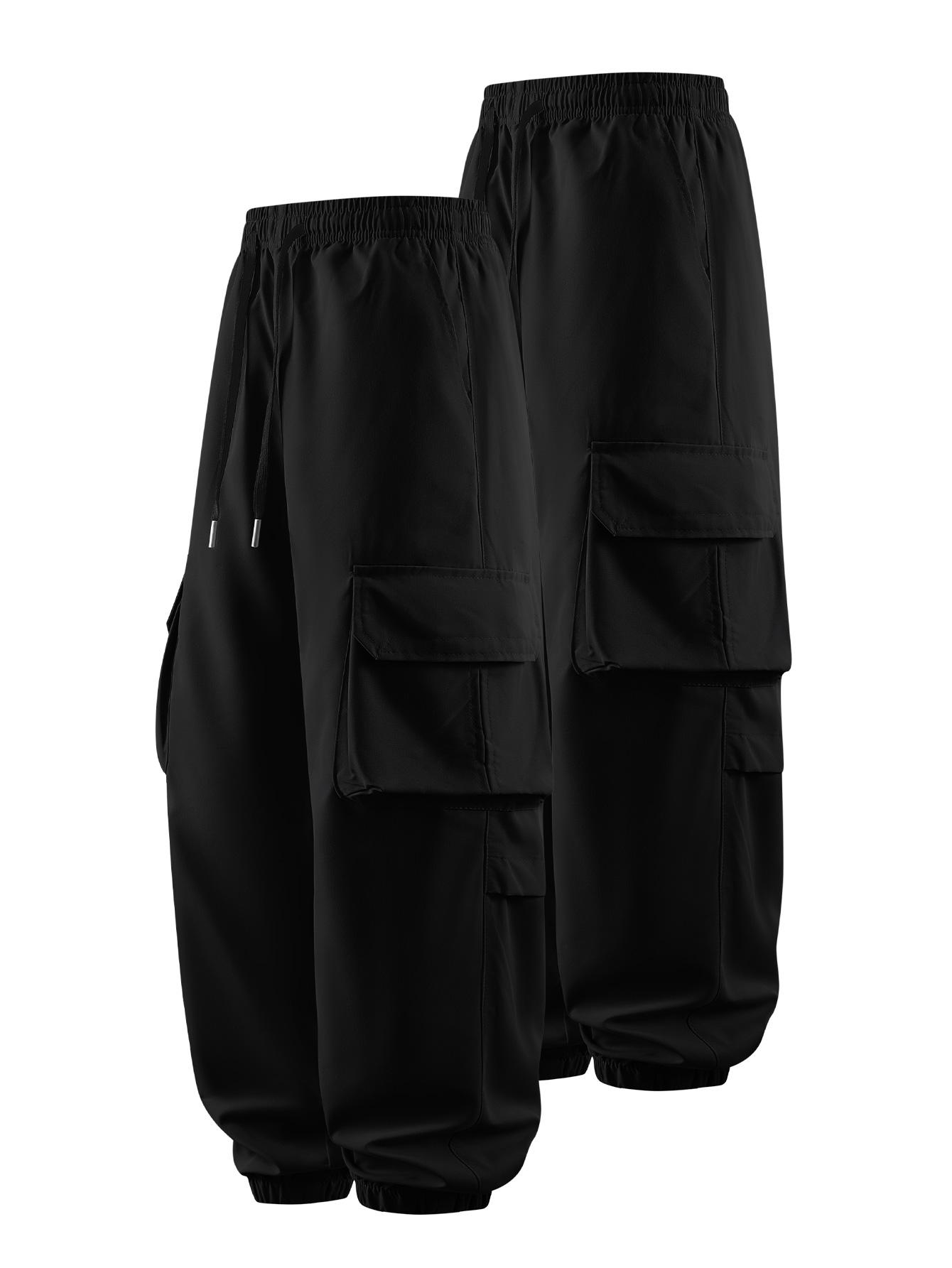 CCCMAI Men's Plain Drawstring Waist Cargo Pants, Casual Pocket Design Trousers for Daily Wear, Streetwear Men's Bottoms for All Seasons Menswear