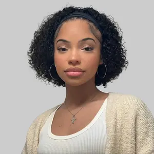 Ronashow Protective Hairstyle  Human Hair Headband Wig Deep Wave Glueless Machine Made No Lace Deep Wavy Curly Wig Natural Color for Black Women