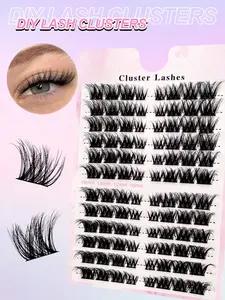 96Pcs C Curl Lash Clusters Fluffy Thick DIY Lash Extension Cluster Lashes Volume Eyelash Clusters Cat Eye Lashes Clusters Wispy Lash Clusters 10-16mm Cluster Eyelash Extensions