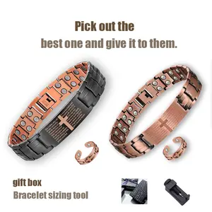 valentine Copper Magnetic Bracelet for Men Ultra Strong Cross Design with Ring & Adjustable Link Fashion Jewelry Gift