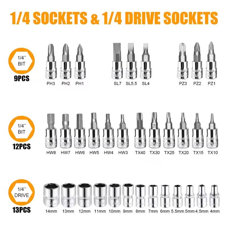 Renters' Party / Car Owners' Must-Have! A single set solves all maintenance problems! 46-piece household car repair tool kit with ratchet torque wrench and screwdriver toolbox