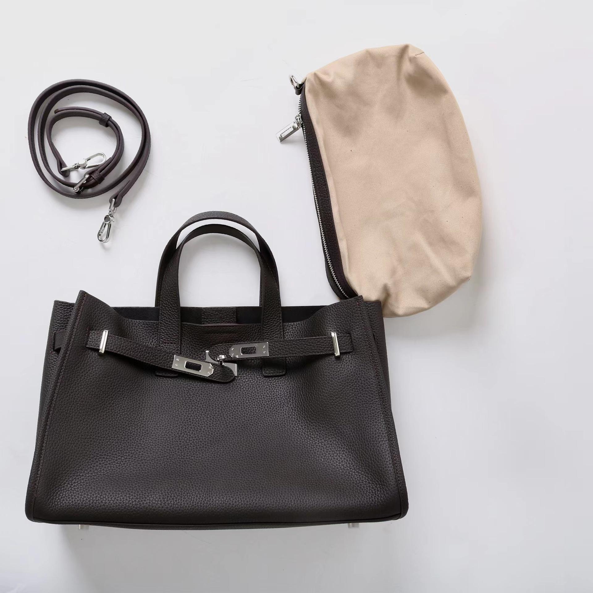 Urban Luxe Genuine Leather Power Tote with Silver-Tone Hardware Women's Shoulder Bag Elegant Durable Everyday Use Spacious Handbag Casual Trendy Purse, Everyday Bag,summervibes