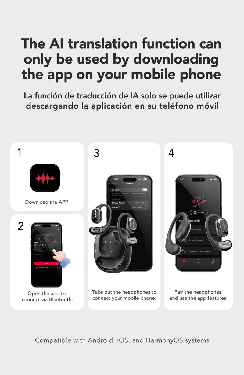 MINISO MS156 Ultra Open-back True Wireless Bluetooth 5.4 Earphones Supports 150 Languages High-fidelity Stereo Sound Sports-style Earbuds Solar-Powered Anti-Theft Mount for Nest Cam Translation