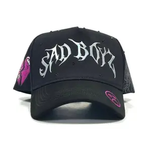 Sad Boyz Black Baseball Cap with Silver Embroidery and Pink Heart Logo for Men