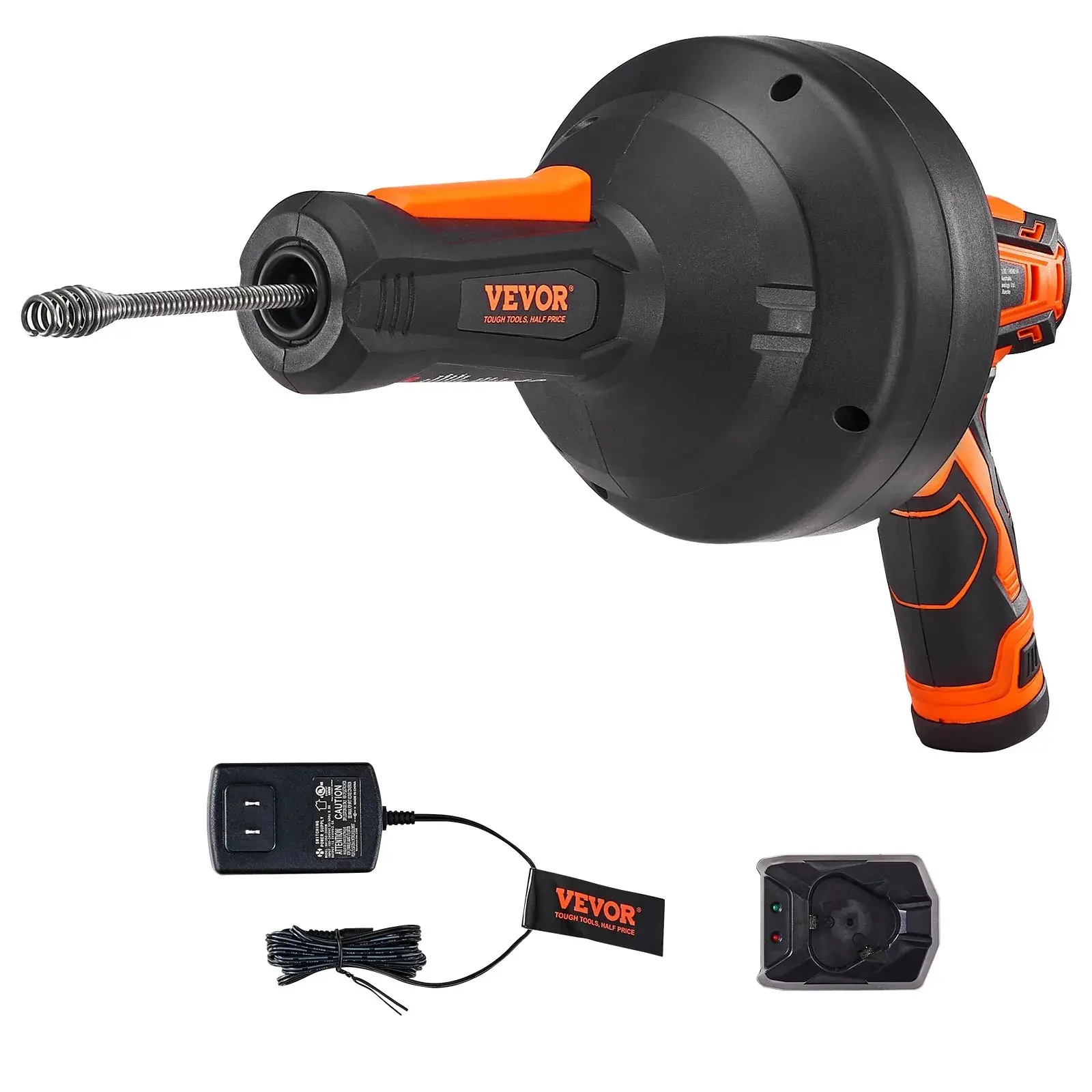【Summerfinds】VEVOR 12V Cordless Electric Drain Auger Tools, 25FT Auto-Feed Plumbing Snake Drain Clog Remover with Power Drill for 3/4"-2" Pipes, 2.0Ah Battery & Charger Included